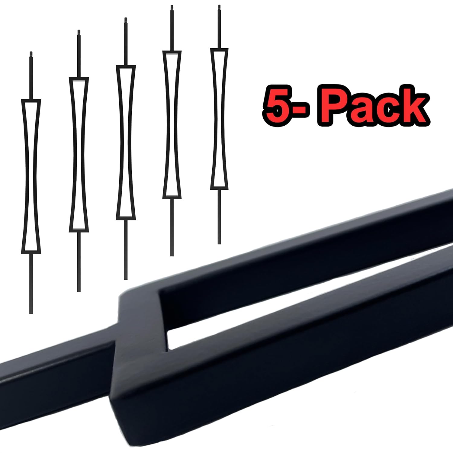 Modern Hourglass Rectangle Iron Baluster (5-Pack) 1/2" x 44" Tall (Real Satin Black NOT Matte or Flat Color)