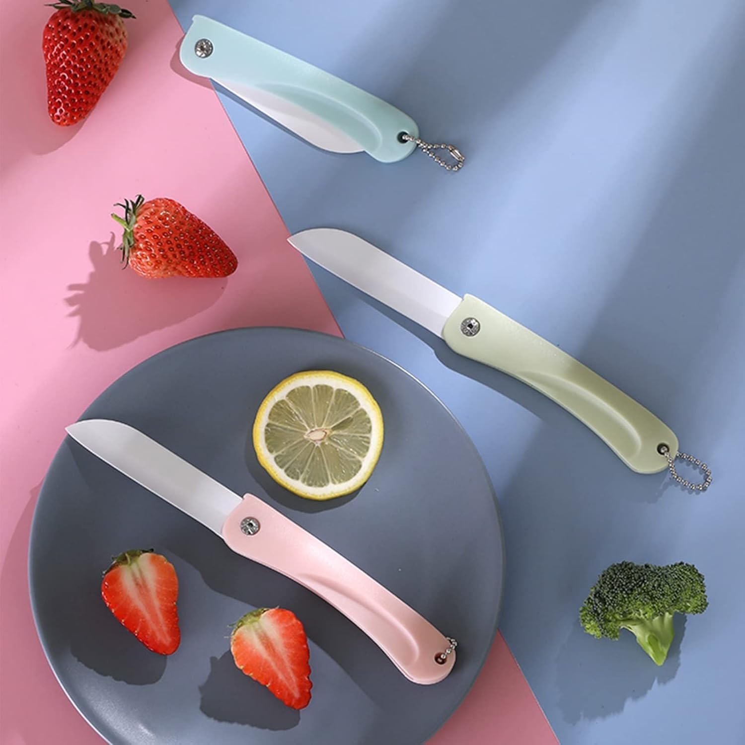 SBA PRIME Ceramic Kitchen Knife | Sharp Lightweight Fruit & Vegetable Cutter with Non-Slip Handle & Safety Blade Cover | Travel Utility Knife β Blue 1