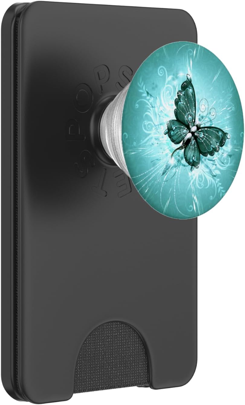 Butterfly - Green Teal Butterfly Design PopSockets PopGrip: Swappable Grip for Phones & Tablets PopSockets PopWallet for MagSafe