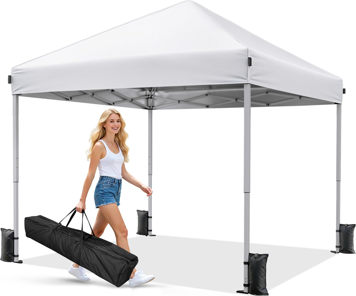 Driftalia Pop Up Gazebo 3m x 3m - Instant Setup Portable Gazebo with Carry bag, 4 Sandbags and 8 Stakes for Outdoor Events, Parties & Camping - White