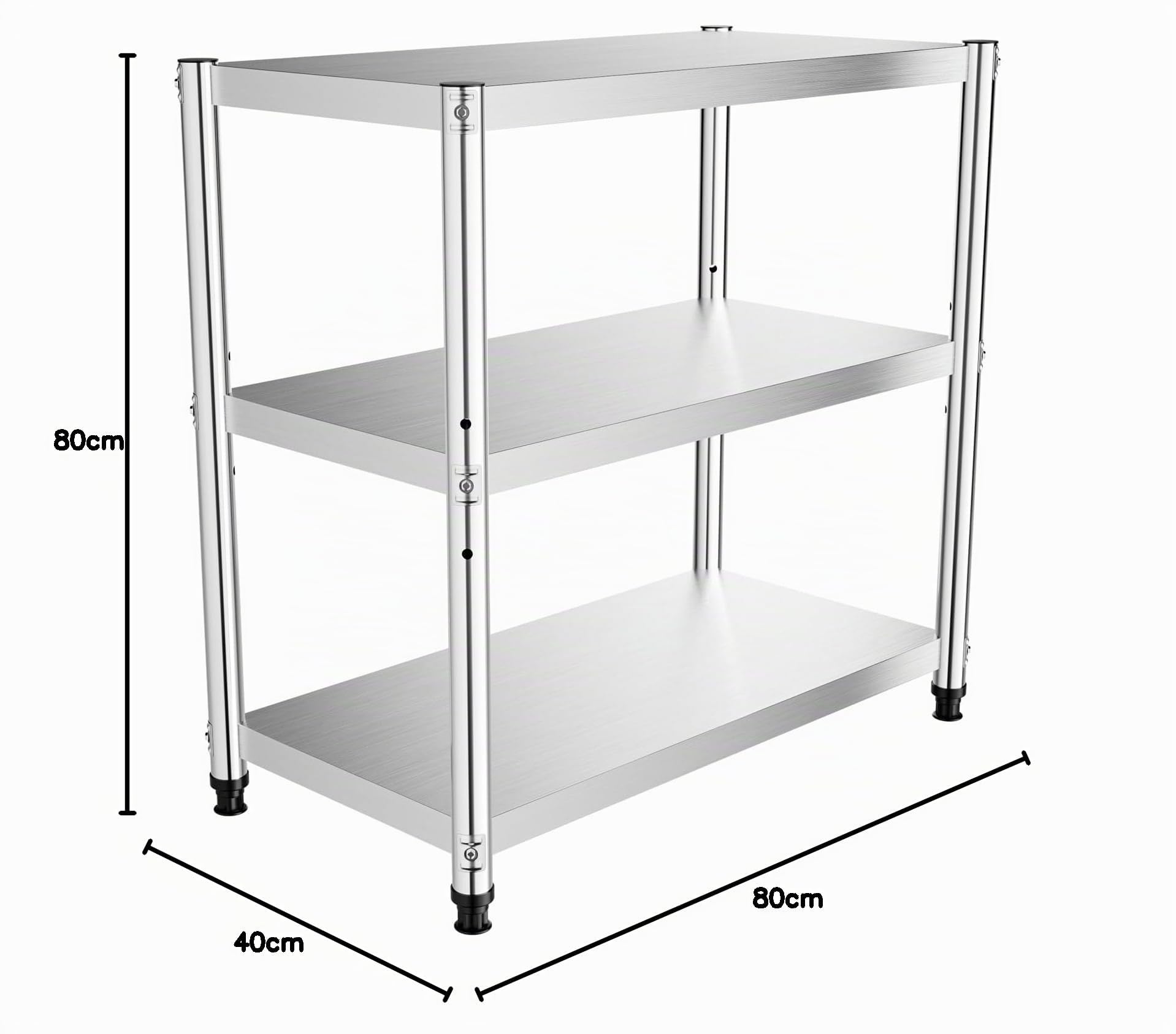 Mesa de trabajo de acero inoxidable de 3 niveles, hasta 30 kg, estantería de cocina ajustable, estantería para cargas pesadas, estantería de acero inoxidable para gastronomía, cocinas