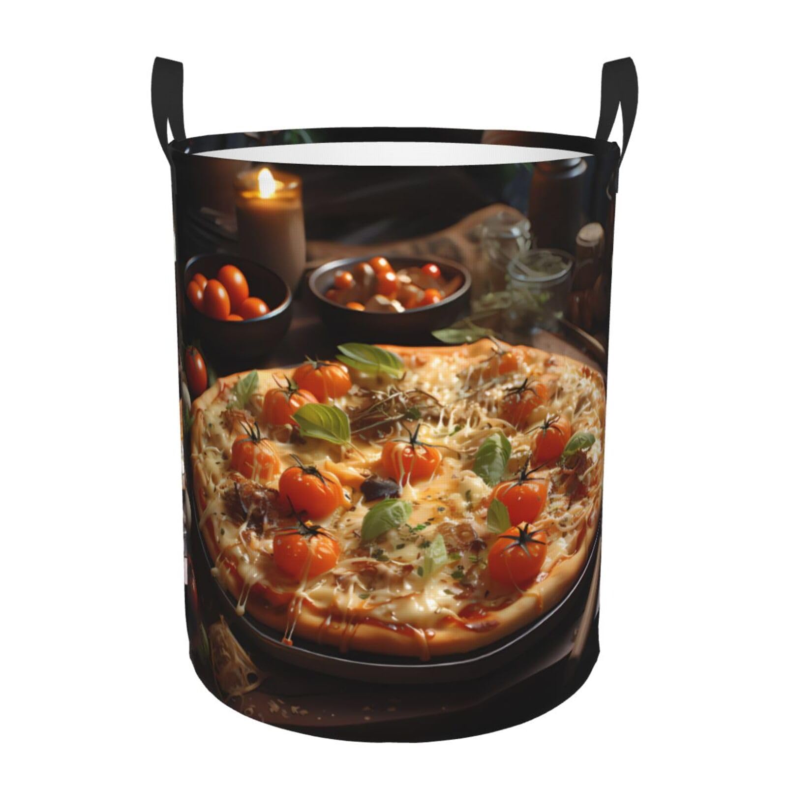 M Circular Hamper Tantalizing Tomato Pizza Print for Dirty Clothes
