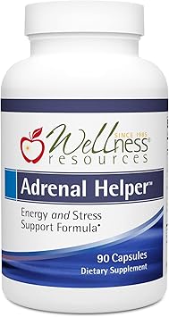Wellness Resources Adrenal Helper - Adaptogen Supplement for Stress Tolerance, Mood, Energy with Cordyceps Mushroom, Rhodiola, OciBest Holy Basil, Eleuthero, and Gamma Oryzanol 90 Capsules