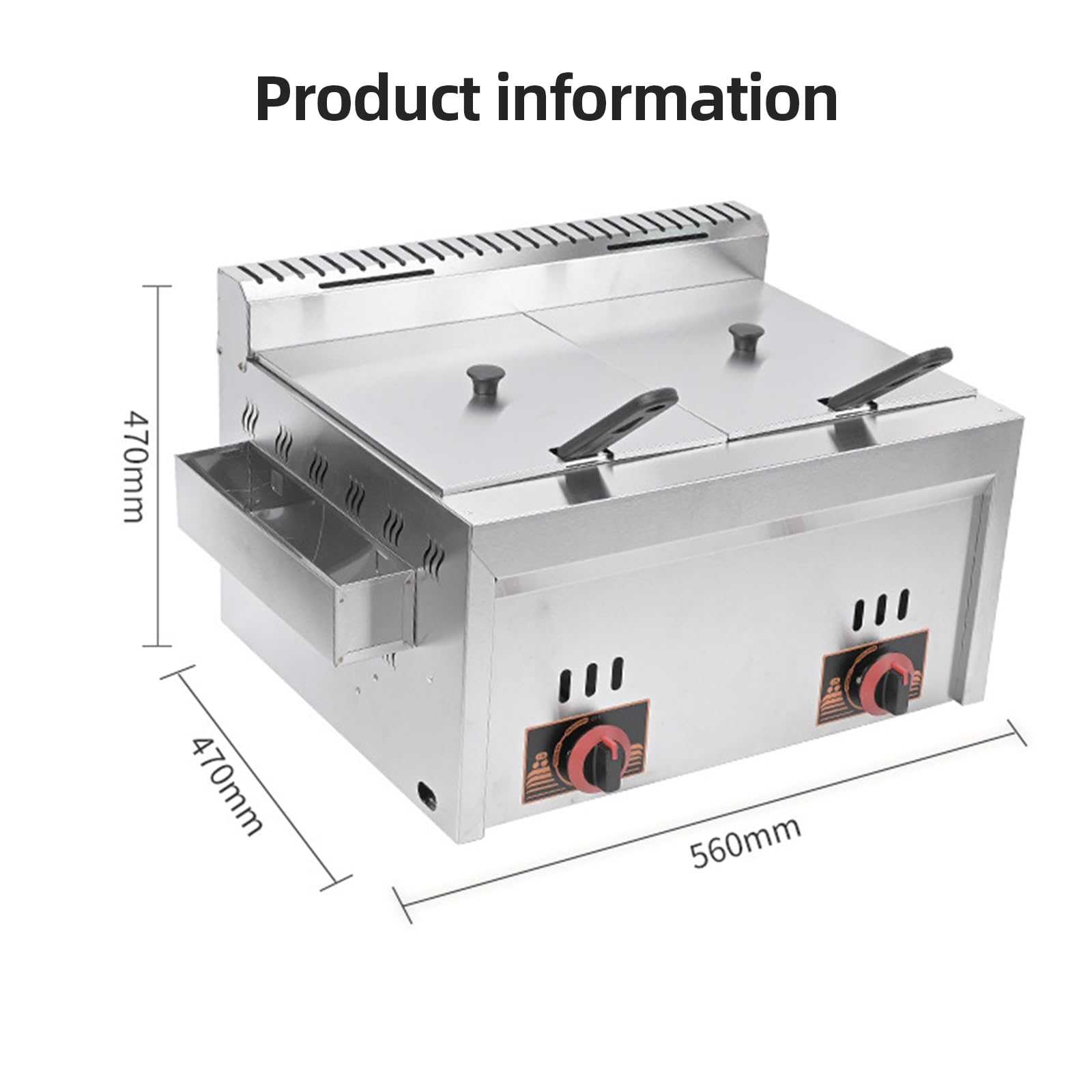 Friggitrice a gas professionale, friggitrice a gas, 8 l, 2 cestini rimovibili, temperatura regolabile, acciaio inossidabile alimentare, per ristorante, snack bar, cibo e uso domestico (8 l+8 l)