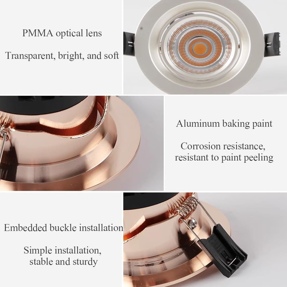 Foco empotrable LED de 3 Piezas, moldura de Deflector Lámpara de Techo COB antideslumbrante de 7 W CA 90-260 V Ángulo de iluminación Interior Luz de Techo Ajustable Foco de retroadaptación de