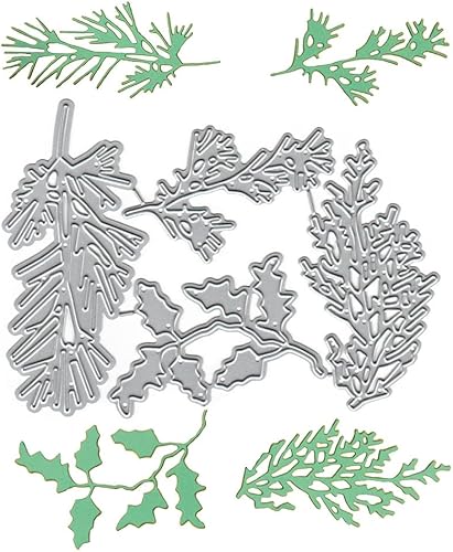 Miniatura 1 de Hojas de pino de otoño de metal, hojas de pino, follajes de hojas de Navidad, troquelados, troqueles de corte, plantillas en relieve, molde de