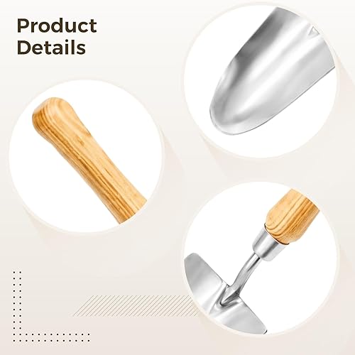 Miniatura 5 de Paleta ergonómica del jardín del acero inoxidable con la manija de madera cómoda, disponible en tamaños grandes y pequeños, marcado para la