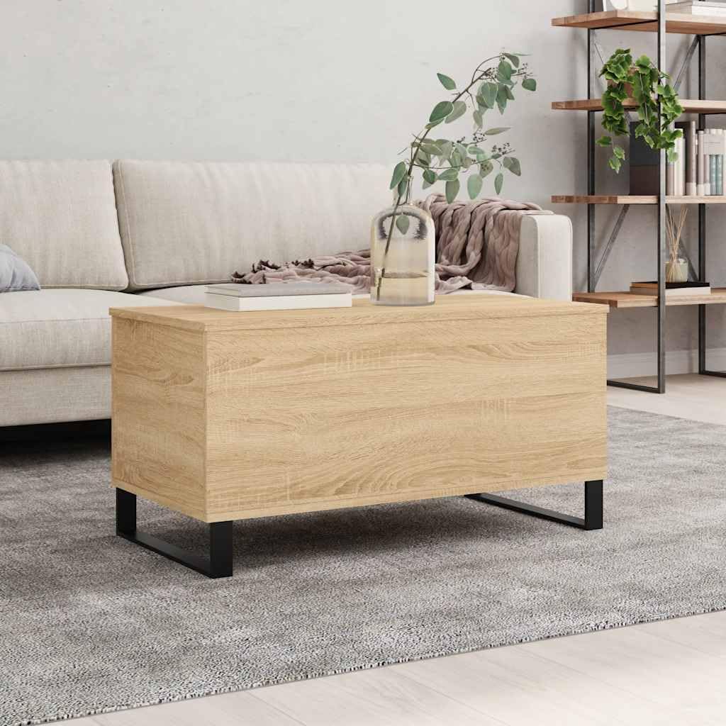 Hothingwell Inżynieryjny drewniany stolik kawowy 90x44,5x45 cm | Podnoszona góra, ukryte przechowywanie, metalowe nóżki, łatwe do czyszczenia