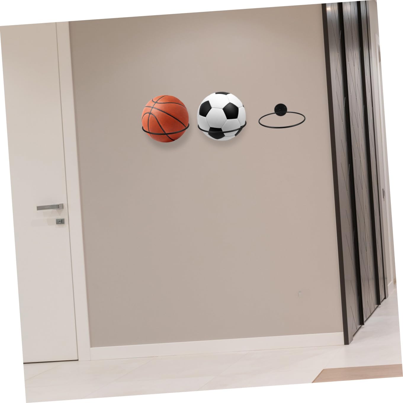 Soporte de Hierro Negro para Balones Deportivas, Estante de Almacenamiento Resistente y Firme para Balones de Fútbol, Paquete de 3 Unidades para Uso en Pared