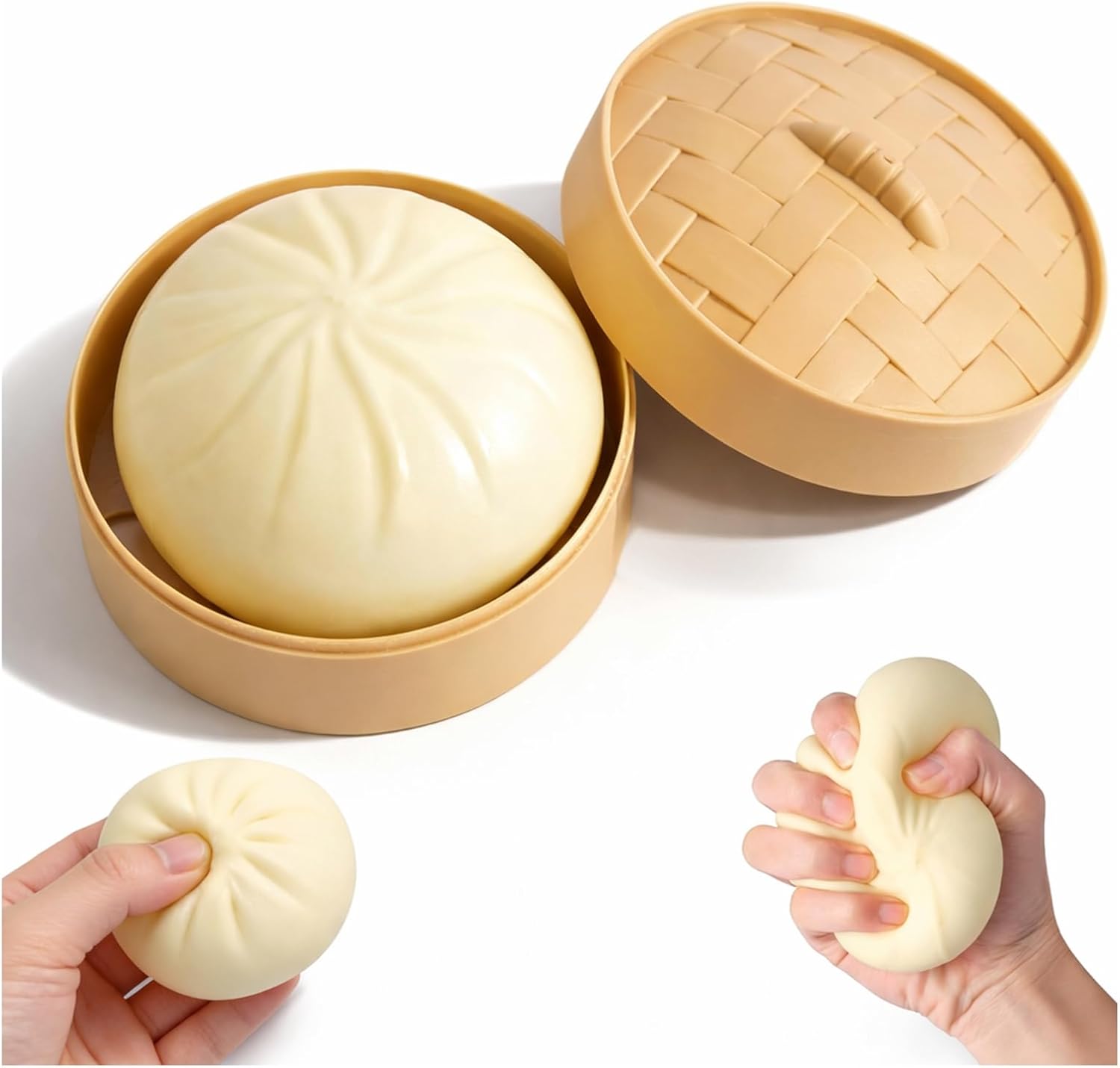 Dumpling Squishy, Dumplings Squishies, Glitter Dumpling Mystery Box, Colorful Dumplings Stress Balls Sensory Toy, Easter Basket Stuffers, Stocking Stuffers with Food Steamer Stretchy Desk Toys (White)