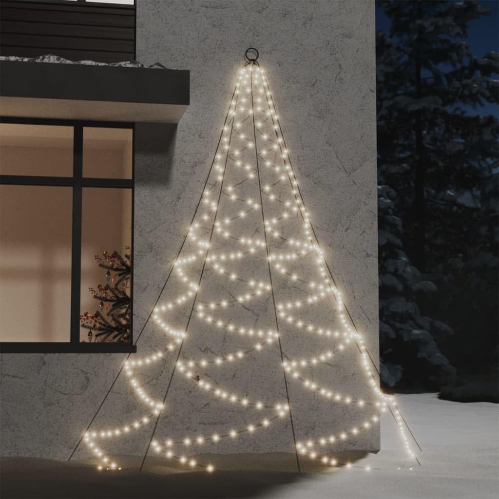 vidaXL Albero da parete a LED con ganci in metallo, 260 LED, bianco caldo, 3 m, per interni ed esterni