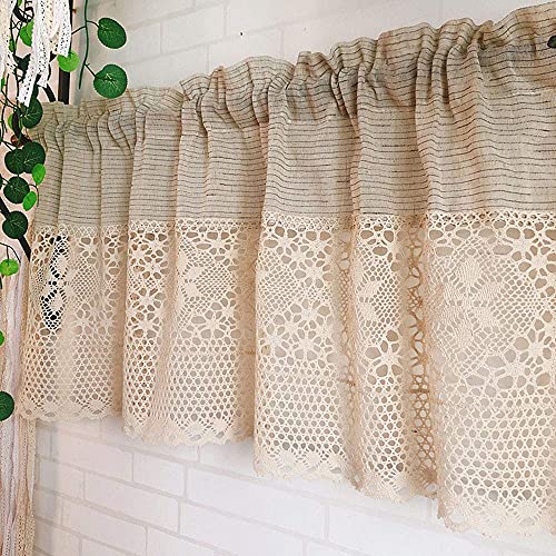 Cortina corta de lino con tejido hueco retro para ventana de cocina de 150x55 cm 3