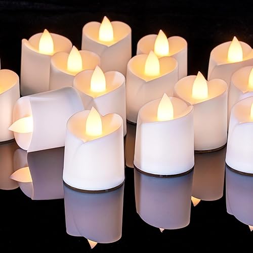 Homemory Paquete de 48 velas votivas LED parpadeantes sin llama, más de 200 horas de duración a pilas, color blanco suave para el día de San