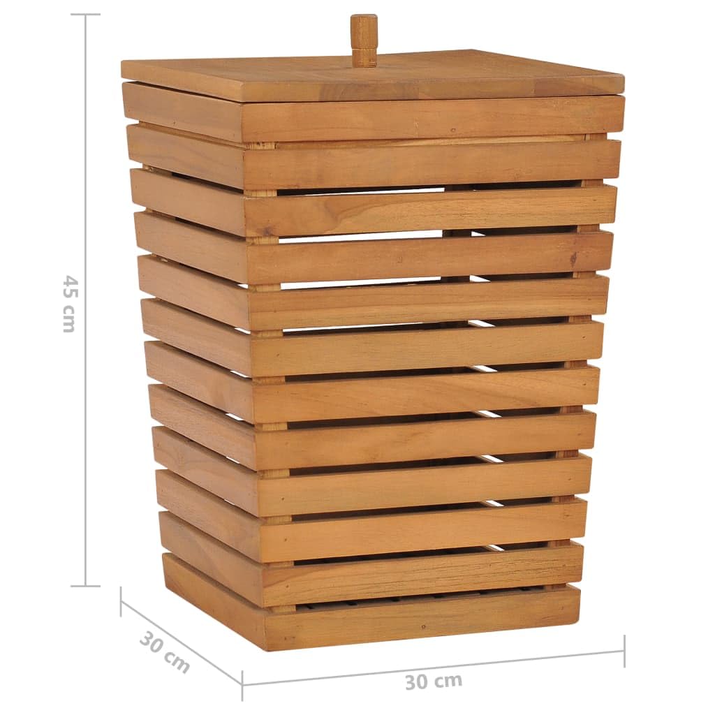 Wäschekorb aus massivem Teakholz 30 x 30 x 45 cm, Bad-Aufbewahrungsbox mit Deckel, Rustikaler Wäschesammler im Lattendesign