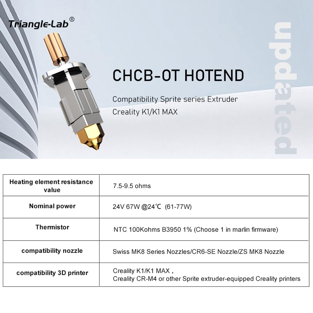 Hotend per stampante 3D con elemento riscaldante, termistore NTC, compatibile con ugelli Swiss MK8 Series/CR6-SE/ZS MK8, K1/K1 MAX/CR-M4 o stampanti con estrusore Sprite, include ugello in ottone e
