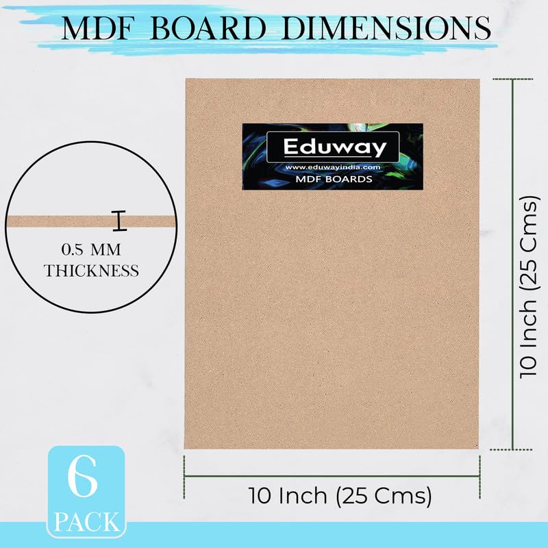 Image of Eduway 10x10 Inch MDF Board Wood Sheet for Mandala , Lippan, Resin Art & Craft , 4mm Thick, Pack of -6 - Premium Cardboard Material for Artists, Art and Craft Students - Hard Cutout in Small and Large Sizes (25x25 cms)