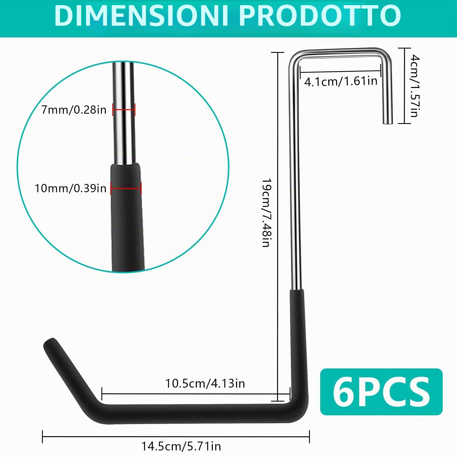 6 Pezzi Ganci Garage, Ganci a S per Garage 19cm per Scala, Bicicletta, Rafter Hanger Garden Tool Organizer