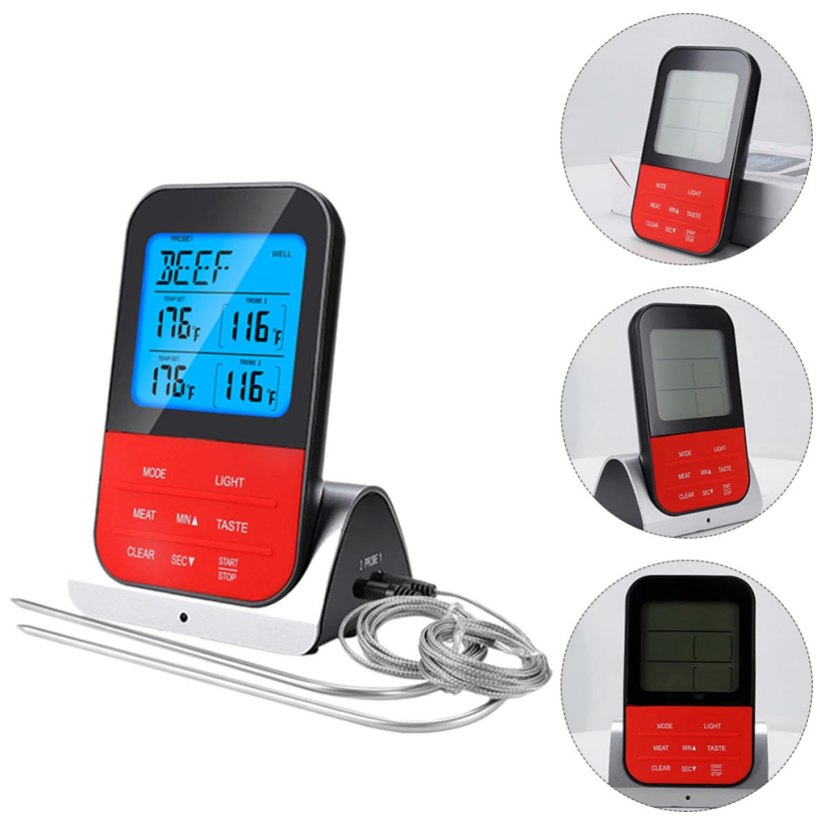 Garneck Termómetro Inalámbrico para Cocina Doble Sonda de Acero Inoxidable y Plástico, Medición 0-250℃, Adecuado para Barbacoa y Asados de Cerdo y Ternera