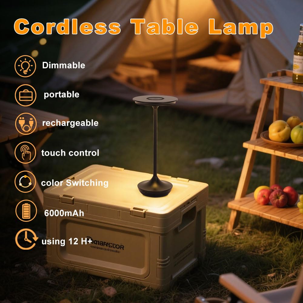 EJQ Kabellose Tischlampe, wiederaufladbar, 6000 mAh batteriebetriebene LED-Tischleuchten für den Außenbereich, tragbar, Touch, dimmbar, Tischlampe für Schlafzimmer, Terrasse, Kaffee, Restaurant