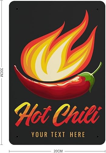 Miniatura 2 de BUDUOZHI Letrero de hojalata para decoración de pared, emblema de chile rojo vivo sobre fondo negro, pintura metálica, carteles, decoración,