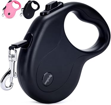 enrgticdg 16Ft Retractable Dog Leash,Light Weight Leash for Small to Medium Dogs/Cats Up to 50lbs,Stainless Steel Spring Strong Nylon Tape, Tangle Free, One-Handed Brake. Charcoal Black