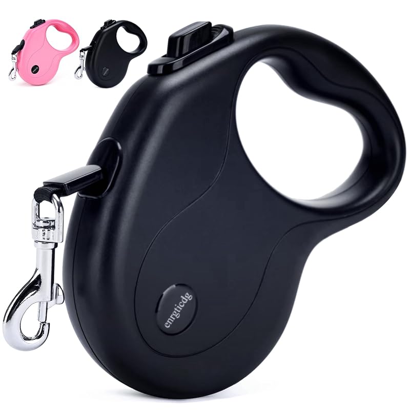 Guia Retrátil para Cães e Gatos Pequenos e Médios enrgticdg em Nylon, Freio de Uma Mão, 4,88 m (Charcoal Black)
