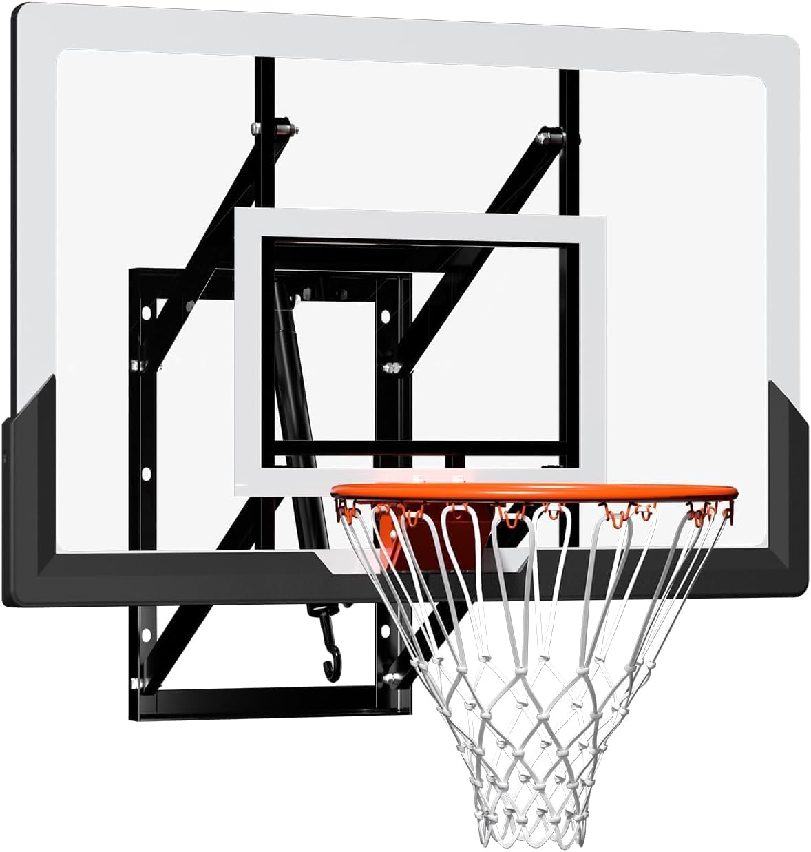 45'' Wall Mounted Basketball Hoop with Shatterproof Backboard, Wall Mount Basketball Goal with Adjustable Height for Garage, Indoor & Outdoor Use