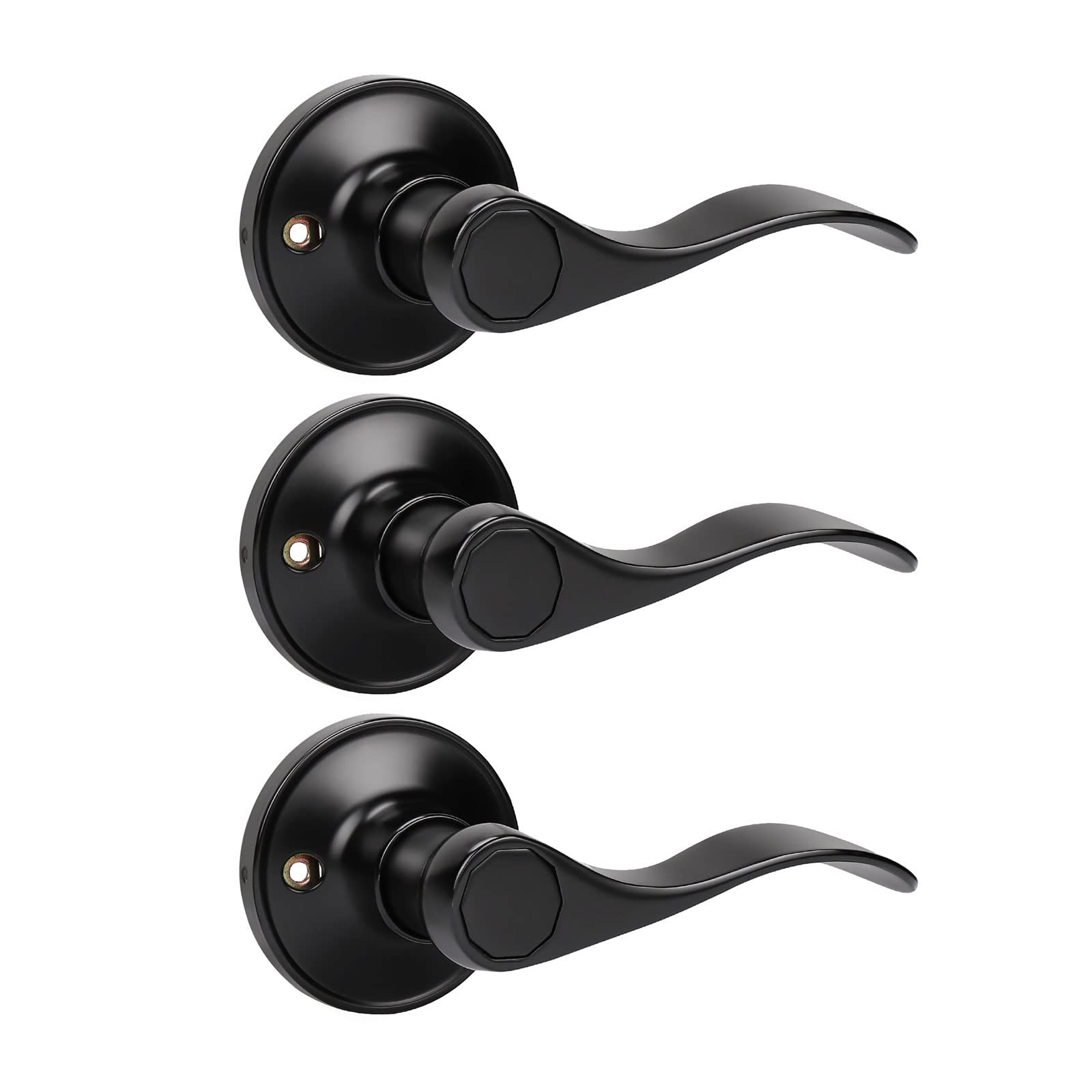 KNOBWELL 3 Pack Matte Black Dummy Door Handle Door Levers Door Handle Set, Single Sided Classic Dummy Door Knob for Hallway and Closet, Right Handing, Drop Lever