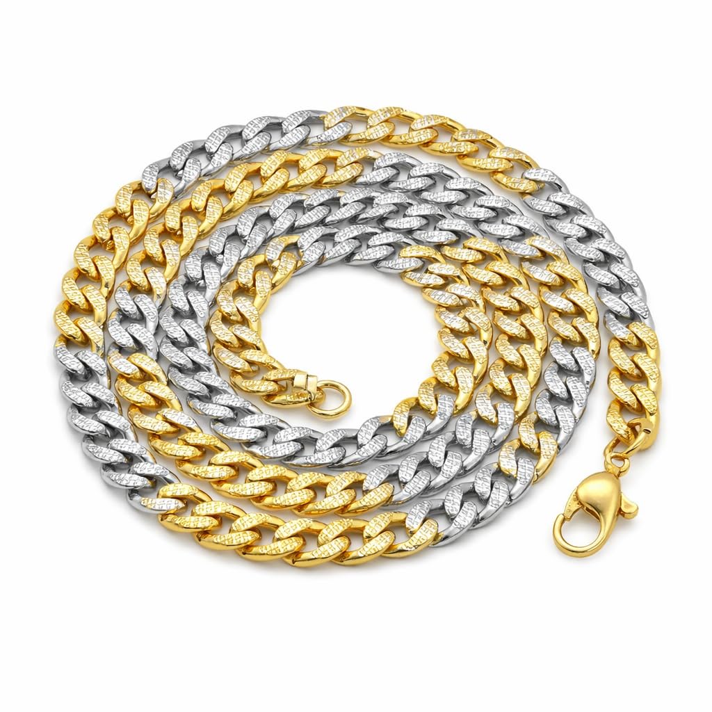 Two Tone Cuban Link Chain for Men & Boys | Gold & Silver Plated Stainless Steel Necklace | Thick Designer Curb Chain | Premium Fashion Jewellery-picture-37