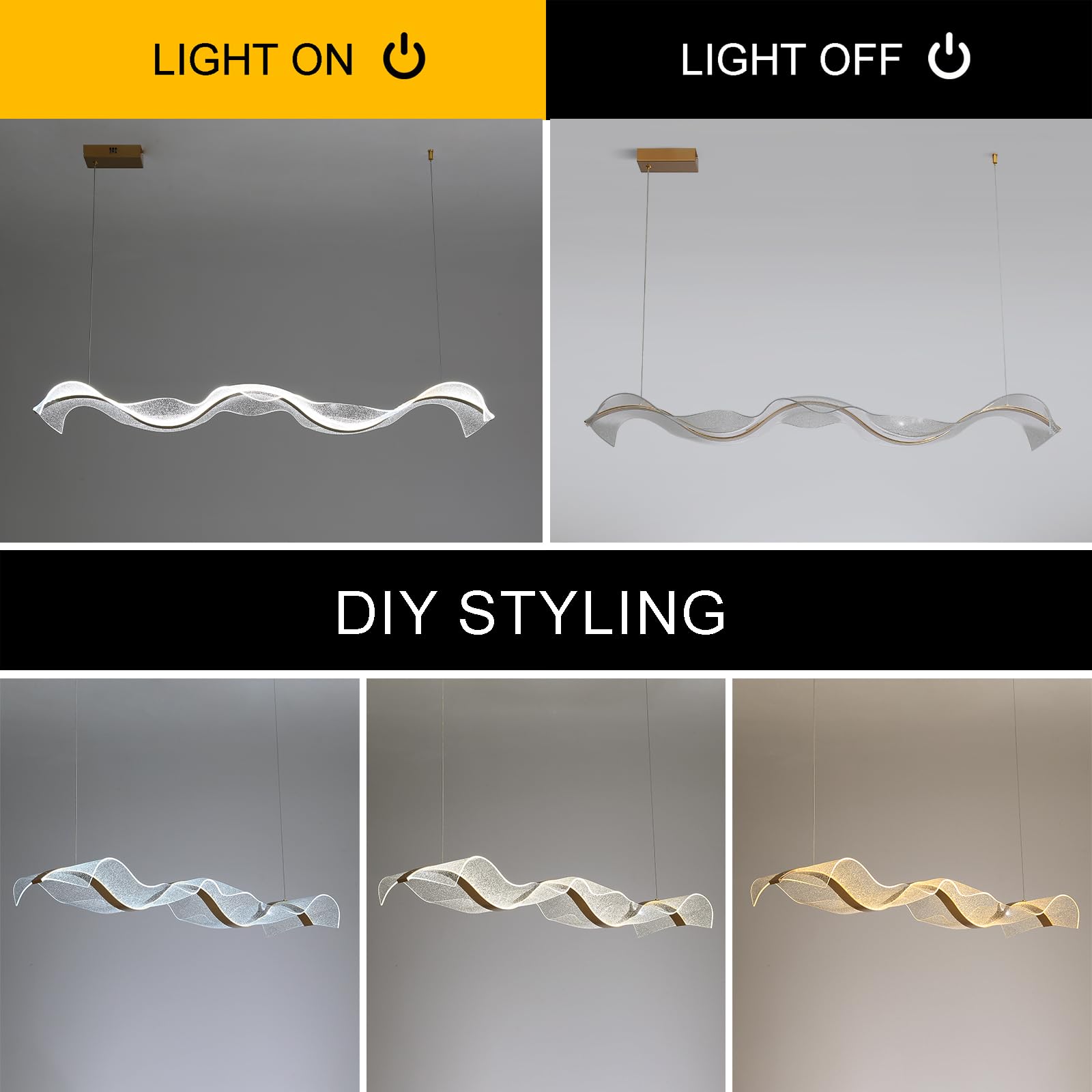 Kronleuchter, moderne LED-Pendelleuchte mit Fernbedienung, dimmbar, Esstisch-Pendelleuchte, Wellen-Deckenleuchten, verstellbar, für Kücheninsel, Schlafzimmer, Empfangshalle, Hängeleuchte
