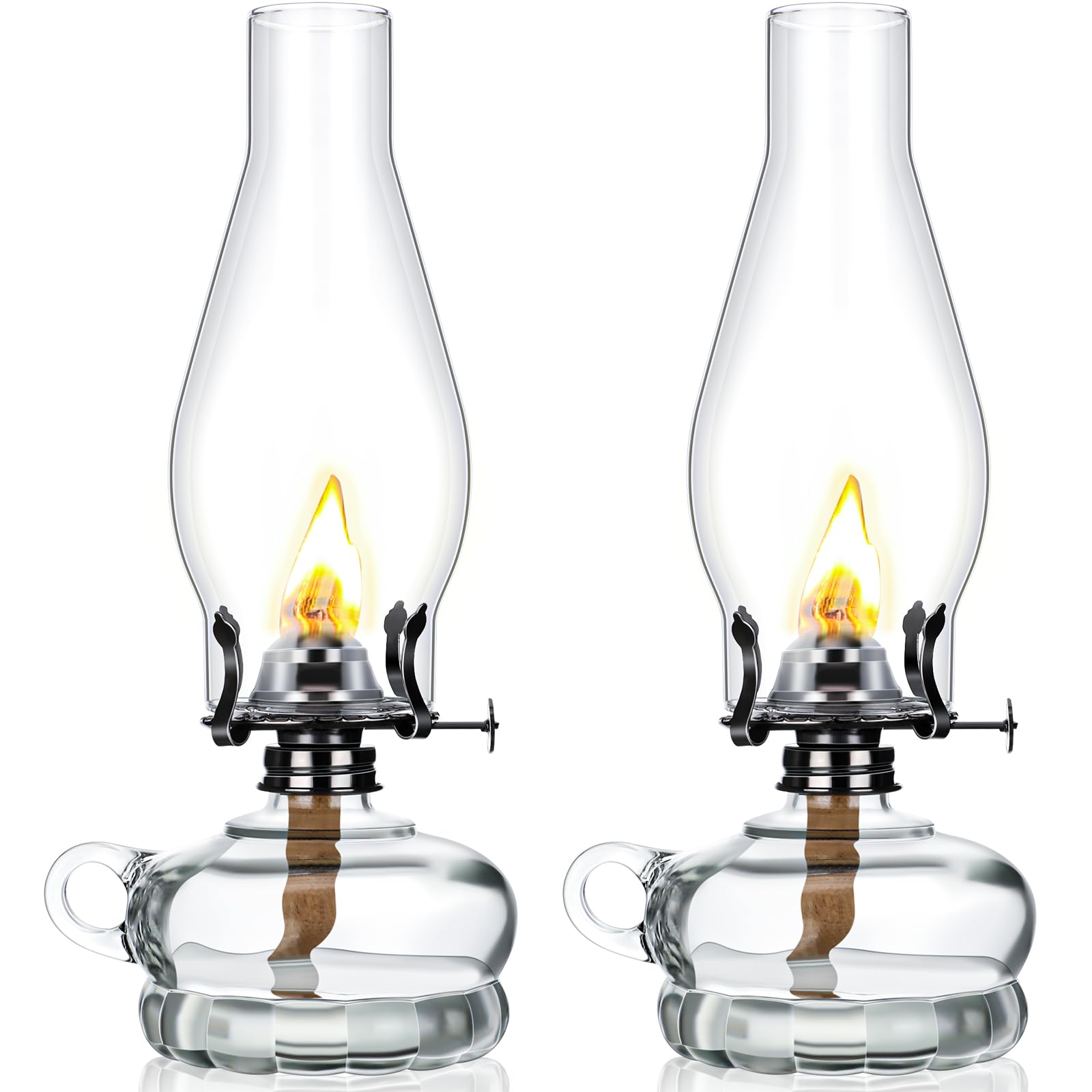 Tioncy 2 Pcs Rustic Oil Lamps Decorative Antique Clear Chamber Hurricane Oil Lamp Lantern Vintage Glass Kerosene Lamps for Indoor Use Home Decor Emergency (4.1'' x 4.1'' x 8.3'',Retro)