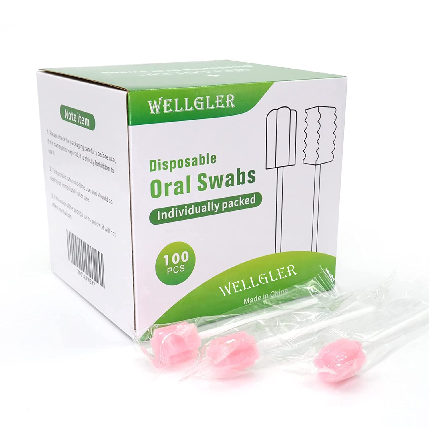 Wellglers Disposable Oral Care Swabs Sterile Sponge Mouth Swabs 100pcs Pink