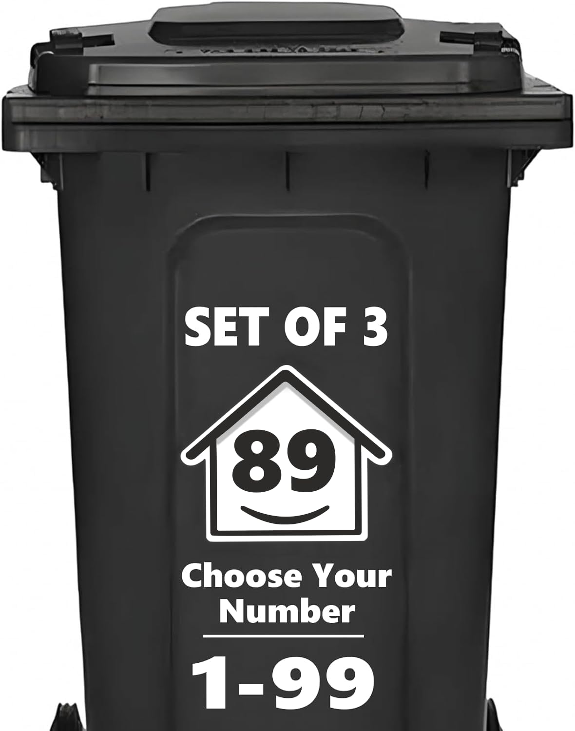 3 x Bin Numbers for Wheelie Bins, 1-99, 15cm ‘Happy House’ Design Dustbin Stickers, Easy Application Stick On Number Stickers - Weatherproof Self Adhesive Vinyl, Black (21) — view 9