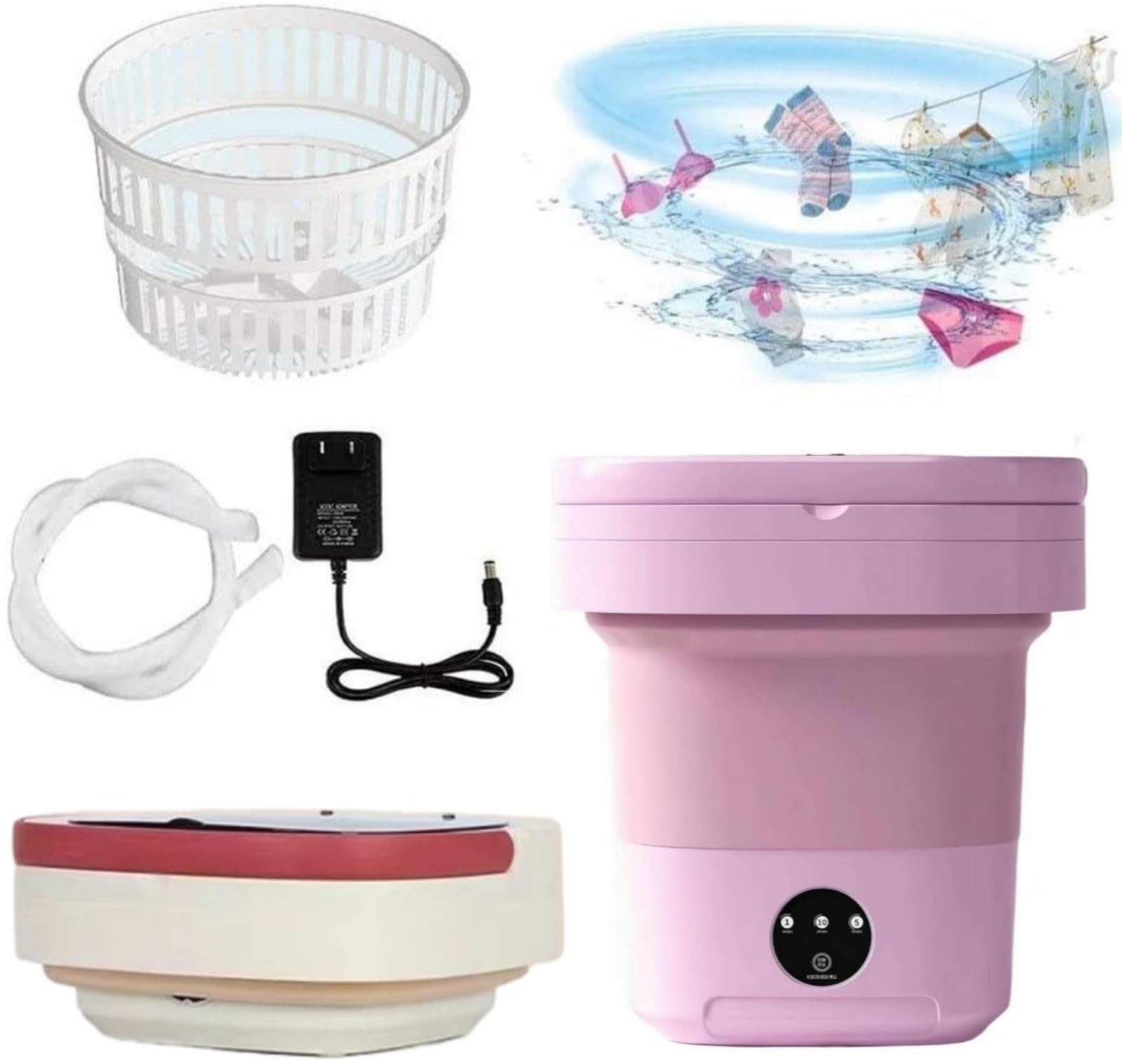 Lavadora de viaje portátil pequeña de 8 L, mini lavadora plegable con centrifugado para acampar y viajes, lavandería de bajo consumo para ropa interior, ropa de bebé y calcetines