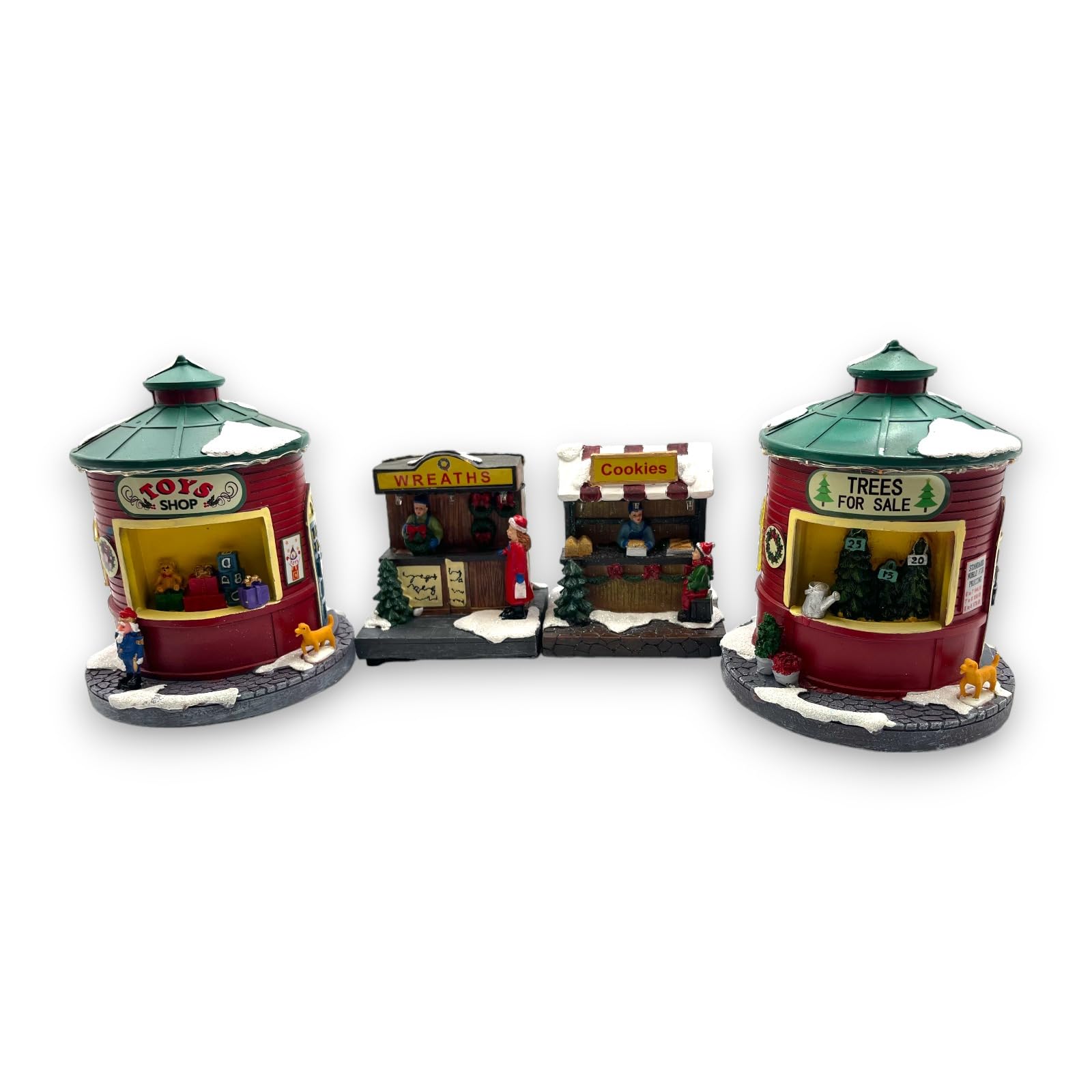 Generico Set 4 pz Giostrine Città del Natale Mercatino Natalizio Chioschetti in 4 Soggetti Villaggio di Natale Addobbi Natalizi