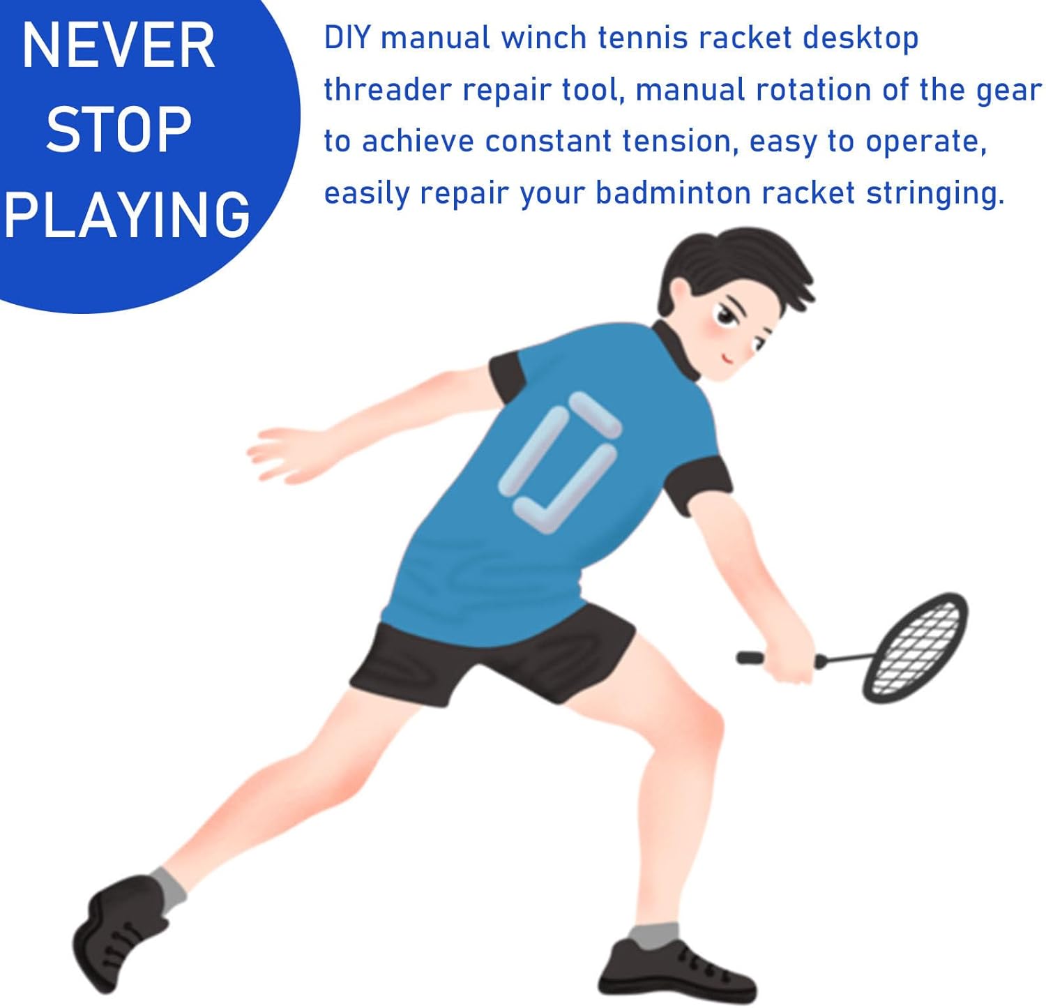 Badminton Racket Stringing Machine, Capstan-Style Personal Stringing Tool for Badminton Rackets, Tennis Rackets, DIY Squash