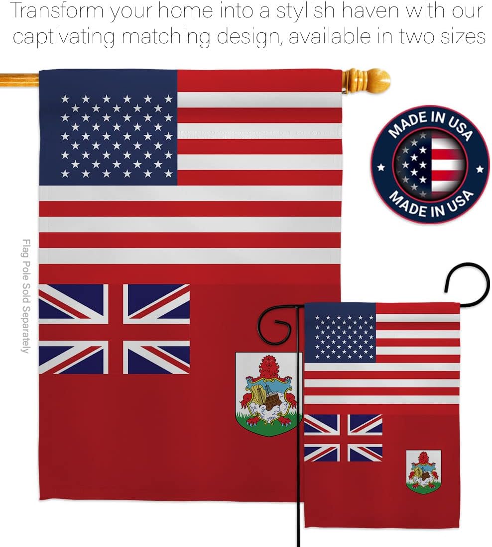 Bermuda US Friendship Garden Flag - Regional Nationality Nation International World Country Particular Area - House Decoration Banner Small Yard Gift Double-Sided Made in USA 13 X 18.5