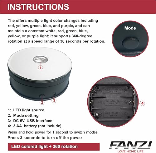 Miniatura 6 de FANZI Base de luz LED motorizada para exhibición temática, exhibición de ventanas, acrílico, pantalla de cristal y disparo de productos, tocadiscos