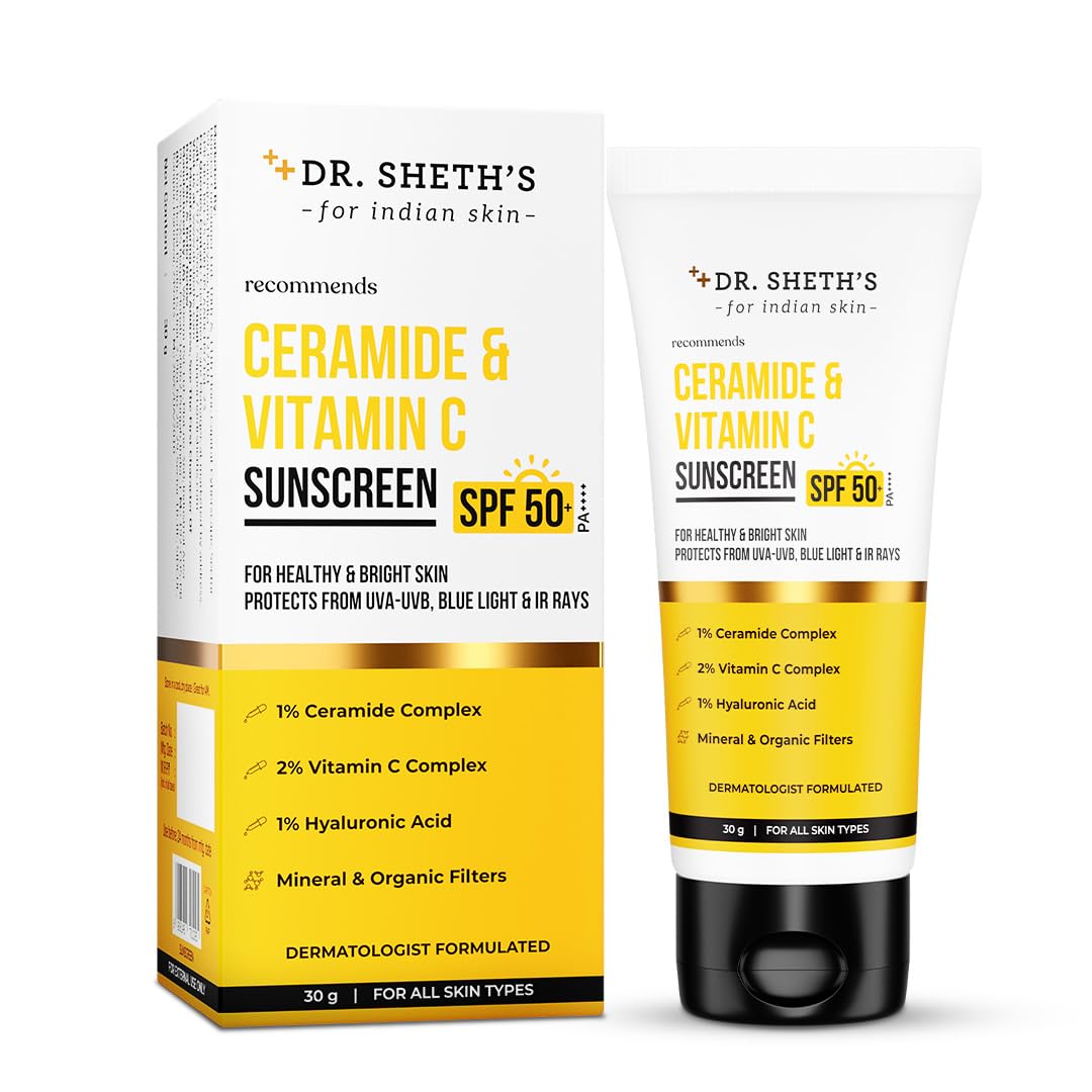 Ceramide & Vitamin C Sunscreen | In-Vivo Tested | Protects, Moisturizes & Brightens Skin | SPF 50+ PA++++ | Lightweight, Leaves No White Cast | 30 g