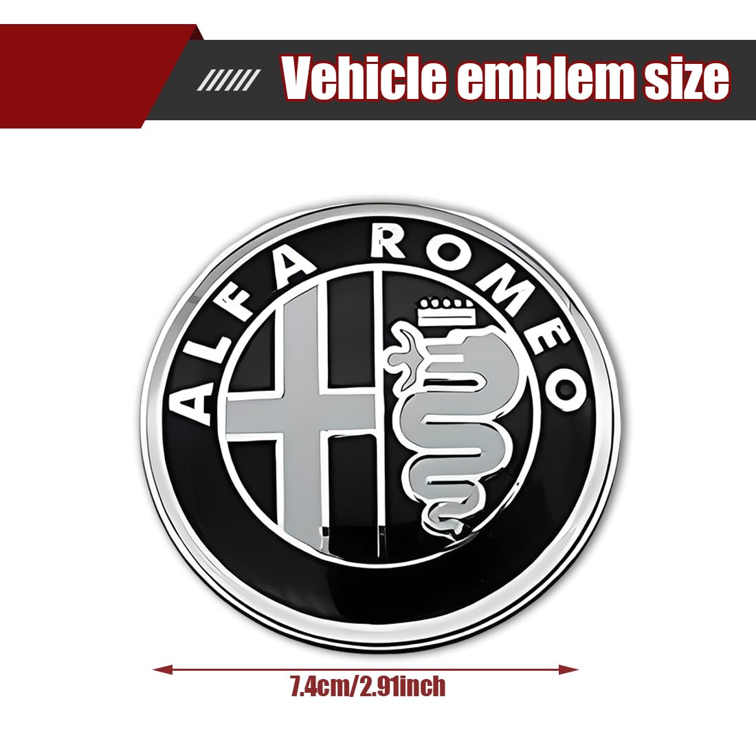 PRAOFRT 2 Pezzi 74mm Fregi Stemma Compatibili con Alfa Romeo Auto Logo Per Cofano Anteriore e Posteriore Emblema Stemmi in Metallo（Nero） - 3