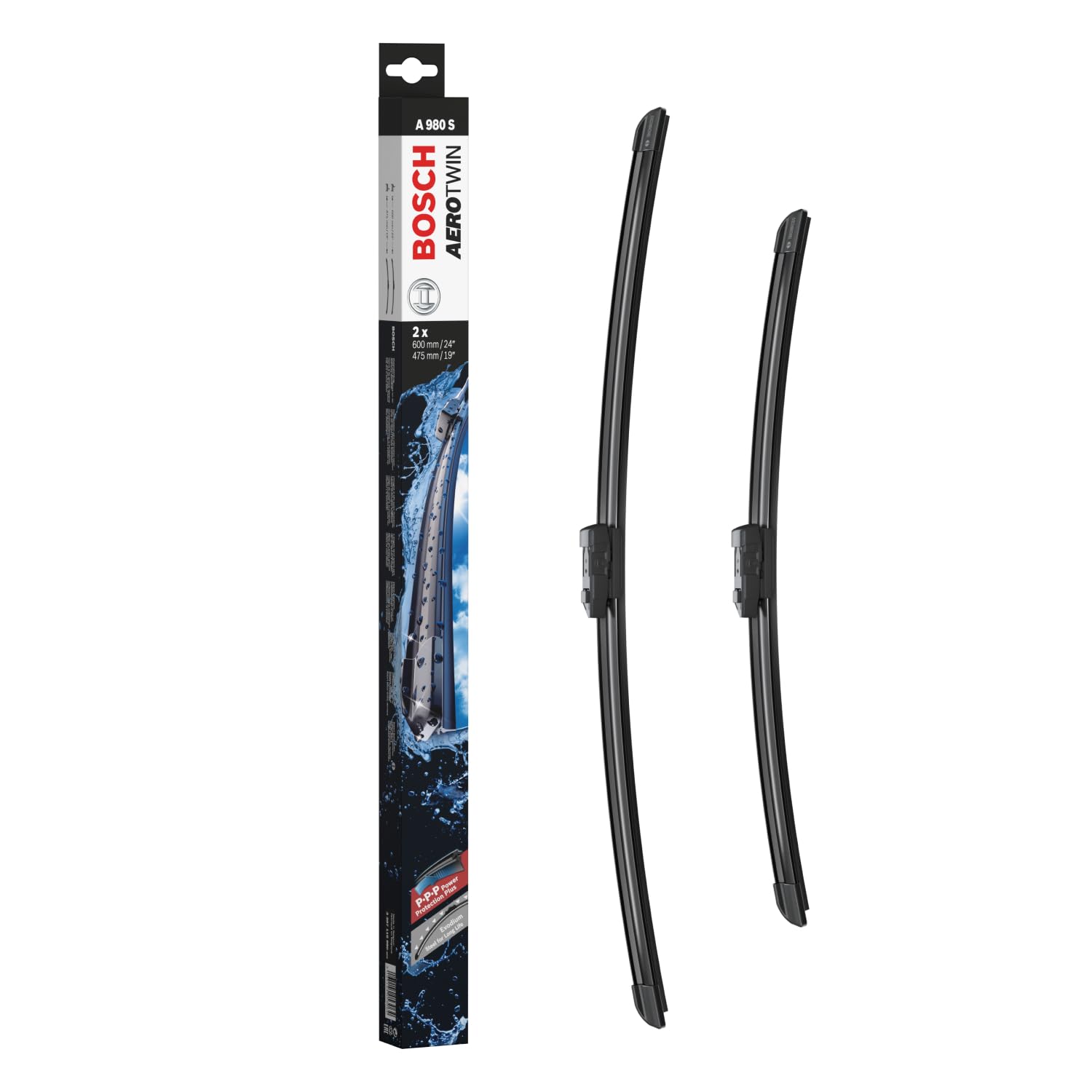 Bosch Aerotwin A 980 S Front Windscreen Wipers, 2 Blades, 600 mm / 475 mm