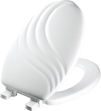 Mayfair Sculptured Swirl Toilet Seat, Easy Clean Hinges with Durable Wood Seat, Made in USA, Elongated, White