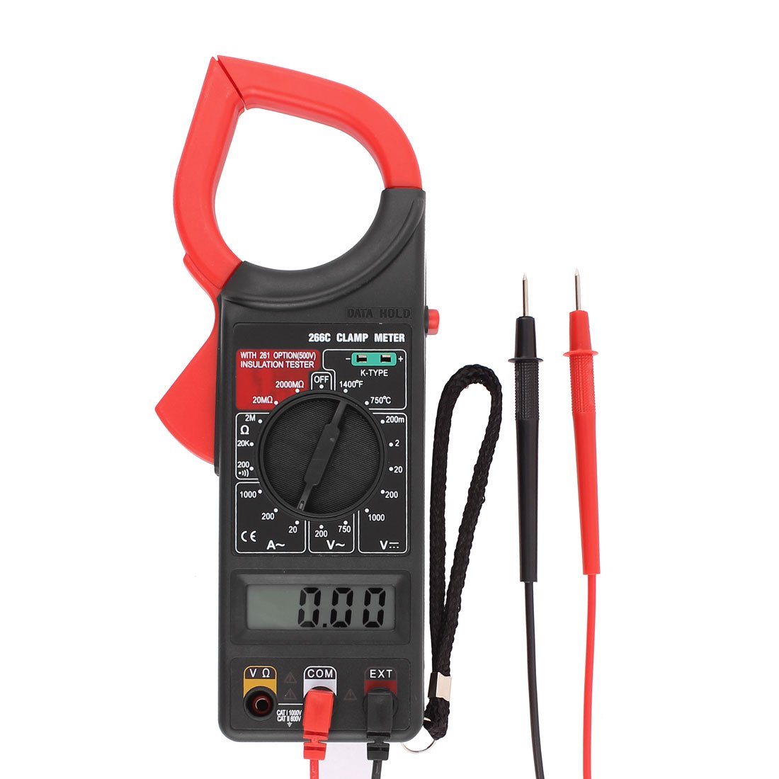 Aexit DT266C Plastic Testers Housing Ohm Volt Amplifier LCD Display Clamp Meter Multi Testers Black Red