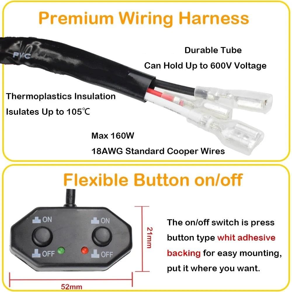 Kit De Faisceau Câblage Pour Interrupteur Voiture Câble 18 AWG 3 Mètres 2 Fils Modes (marche/arrêt) 12V Pour Feux Travail LED Tout-terrain