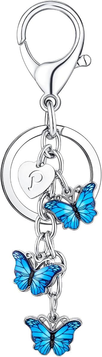 Letter Initial Keychain Butterfly Purse Charm Keyring Accessory Cute Keychain for Backpack