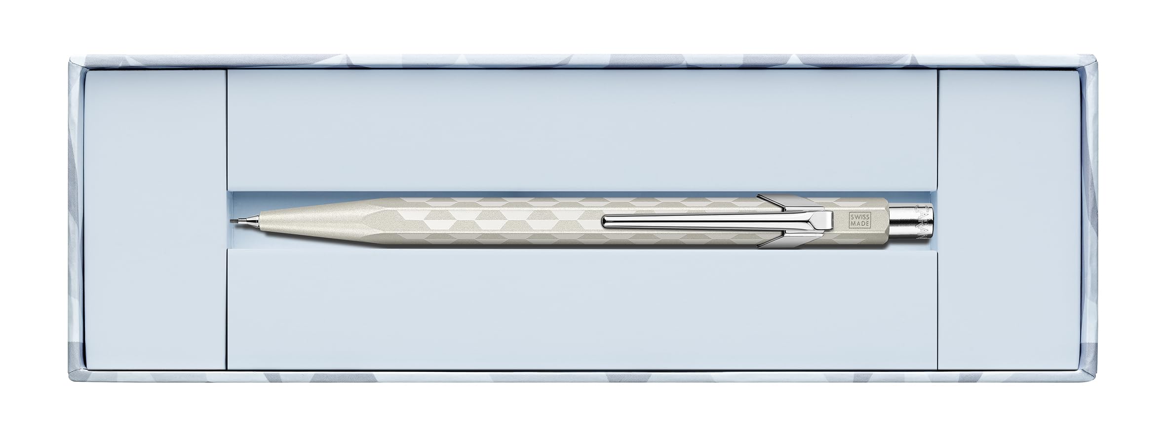 Caran d’Ache Minenhalter 849™ Alpine Frost Weiß – Sechskant-Aluminium, HB-Graphitmine 0,5 mm, Radiergummi & Minenreservoir, Premium-Geschenkbox, Swiss Made