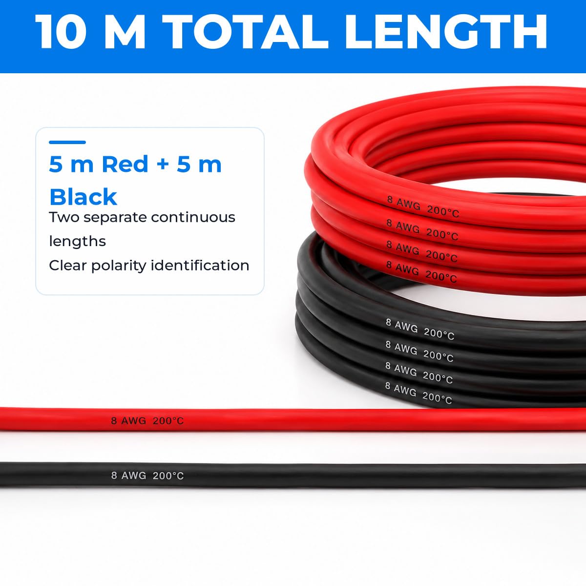 TUOFENG 8 Gauge Silikonkabel 8 AWG Elektrokabel 10 Meter [5 m Schwarz und 5 m Rot] Flexibles Kabeldraht aus verzinntem Kupferdraht Hohe Temperaturbeständigkeit