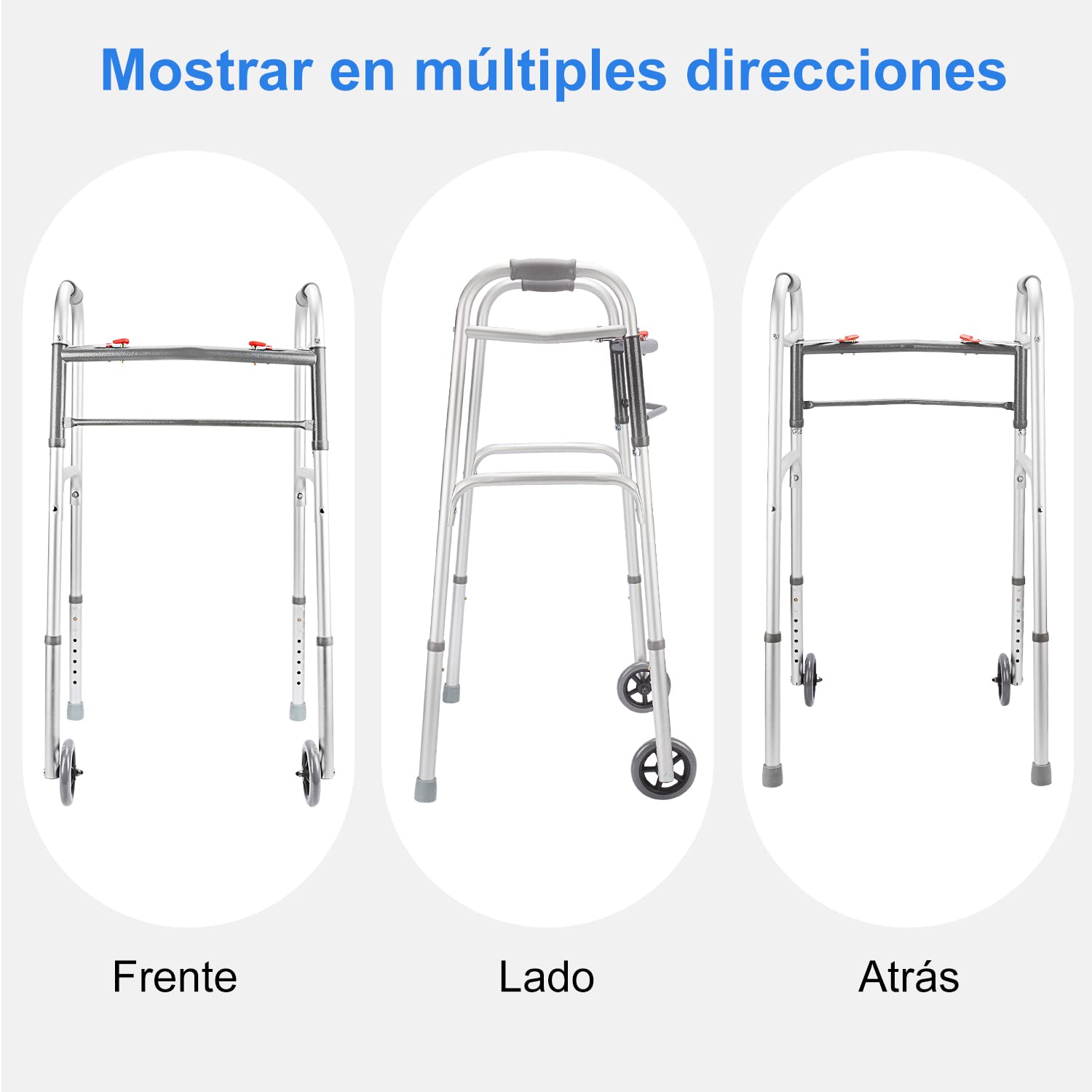 suplegear Andador Estándar Plegable, Dos Botones Caminante Plegable de Aleación de Aluminio Ajustable con Ruedas de 13 cm para Personas Mayores Discapacitados Lesionados, Soporte hasta 226.8 kg