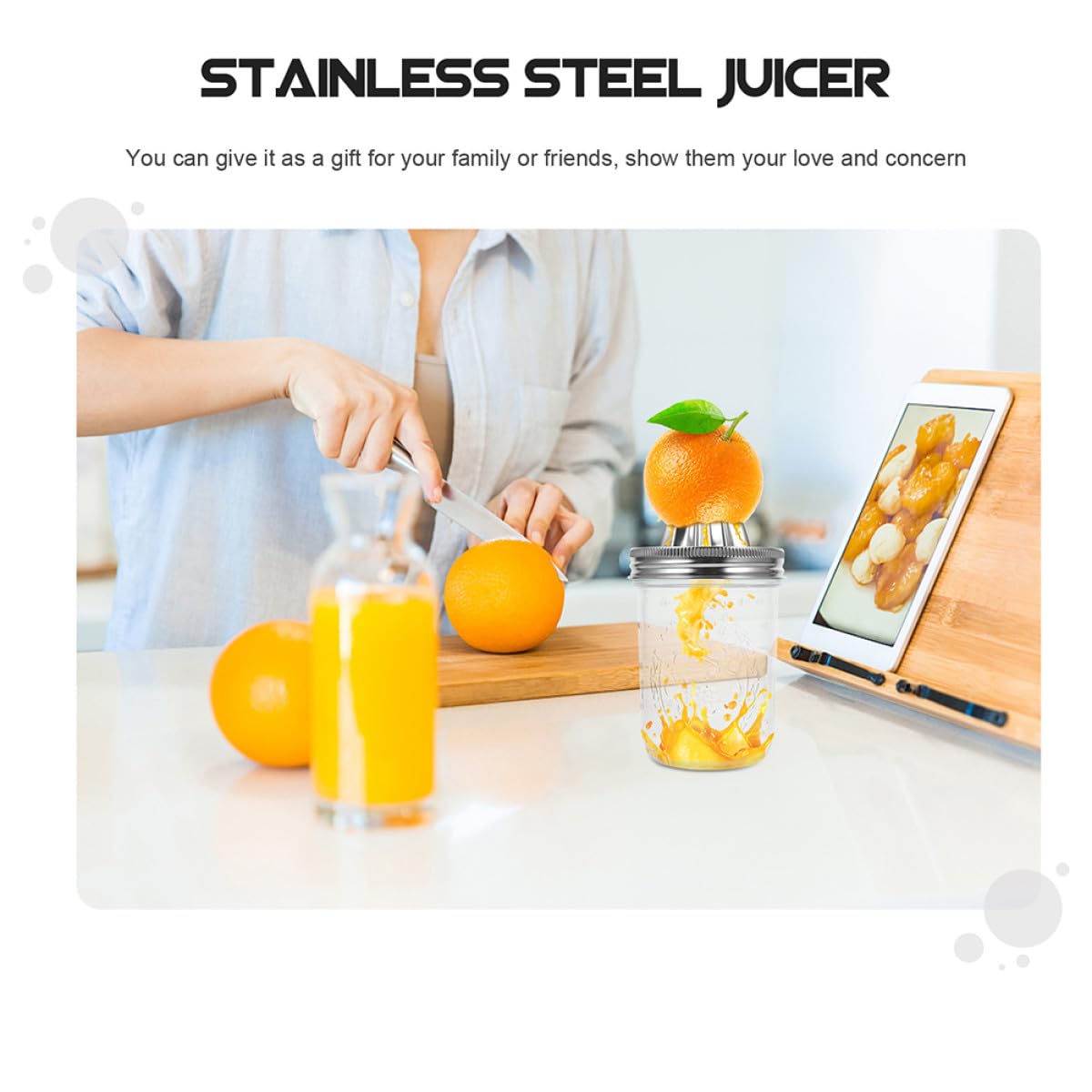 Hohopeti Exprimidor Manual de Limón y Naranja 2 Piezas Acero Inoxidable para Mason Jar 480ml 280ml Prensa Cítricos Portátil Uso Doméstico y Cocina