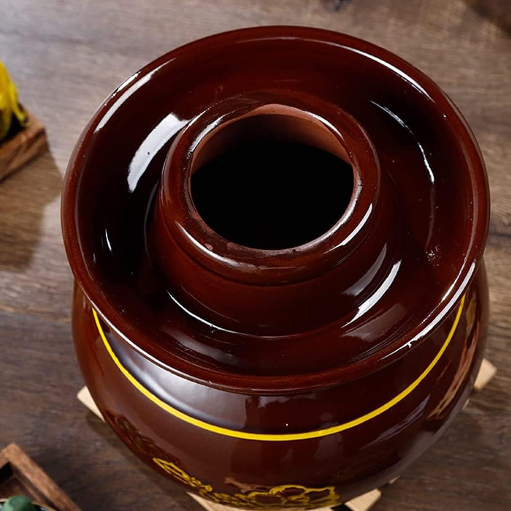 ZHOUXIAO Traditional Chinese Porcelain Pickle Jar, Lotus Ceramics Fermentation Crock Pickling Pot,Fermenting Jar with Water Seal Airlock Lid Stoneware Fermenter for Kimchi Sa S